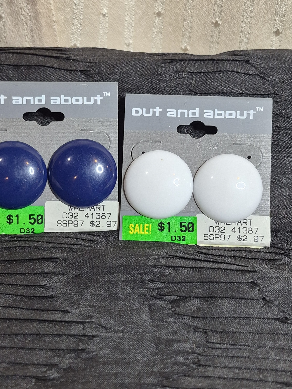 Vintage Out And About Blue & White Round Stud Earring 2-Pair Lot